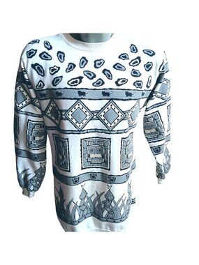 Aztec Mayan Cats Vintage Womens SweatShirt Large 1980s Puff AOP T-shirt  Scarab